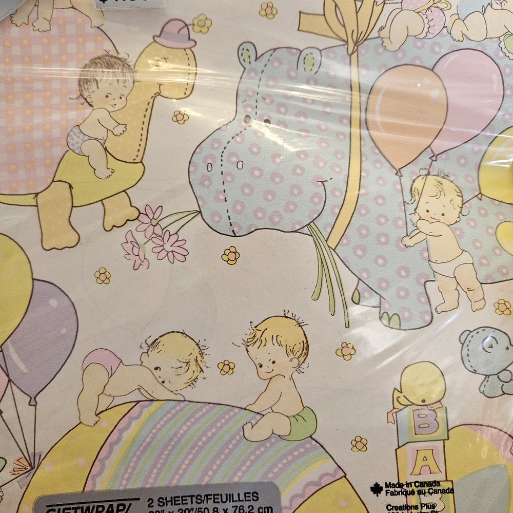 5 pkgs Vintage Baby Shower & Birthday wrap.